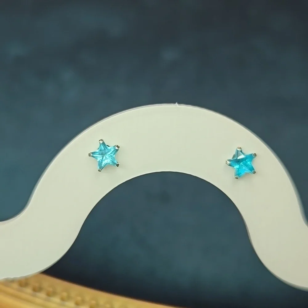 Sterling Silver Cubic Zirconia Star Stud Earrings Various Colors Brand New - Picture 10 of 10